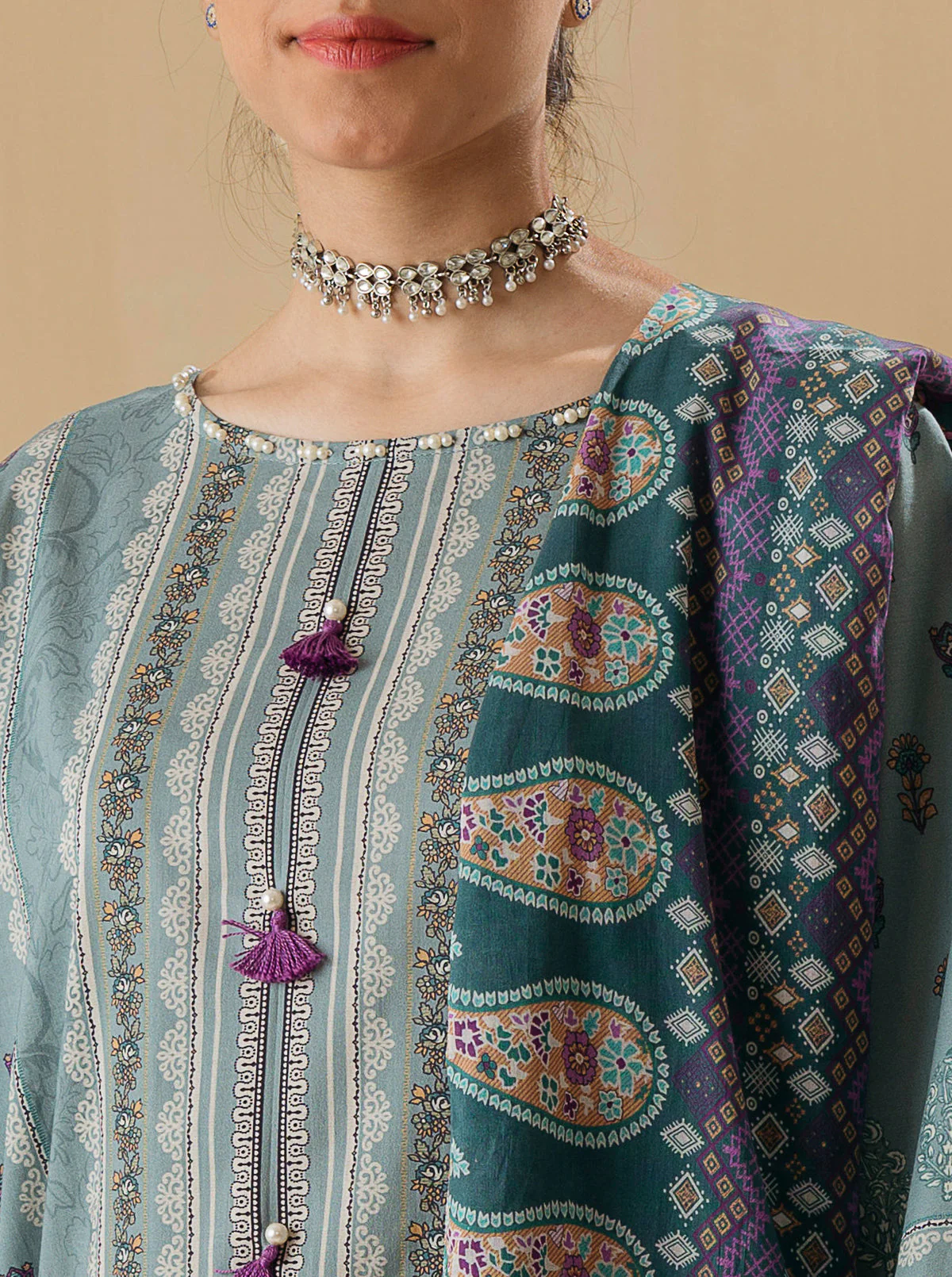 3 PIECE - PRINTED LAWN SUIT - MISTY GLOW - Image 2