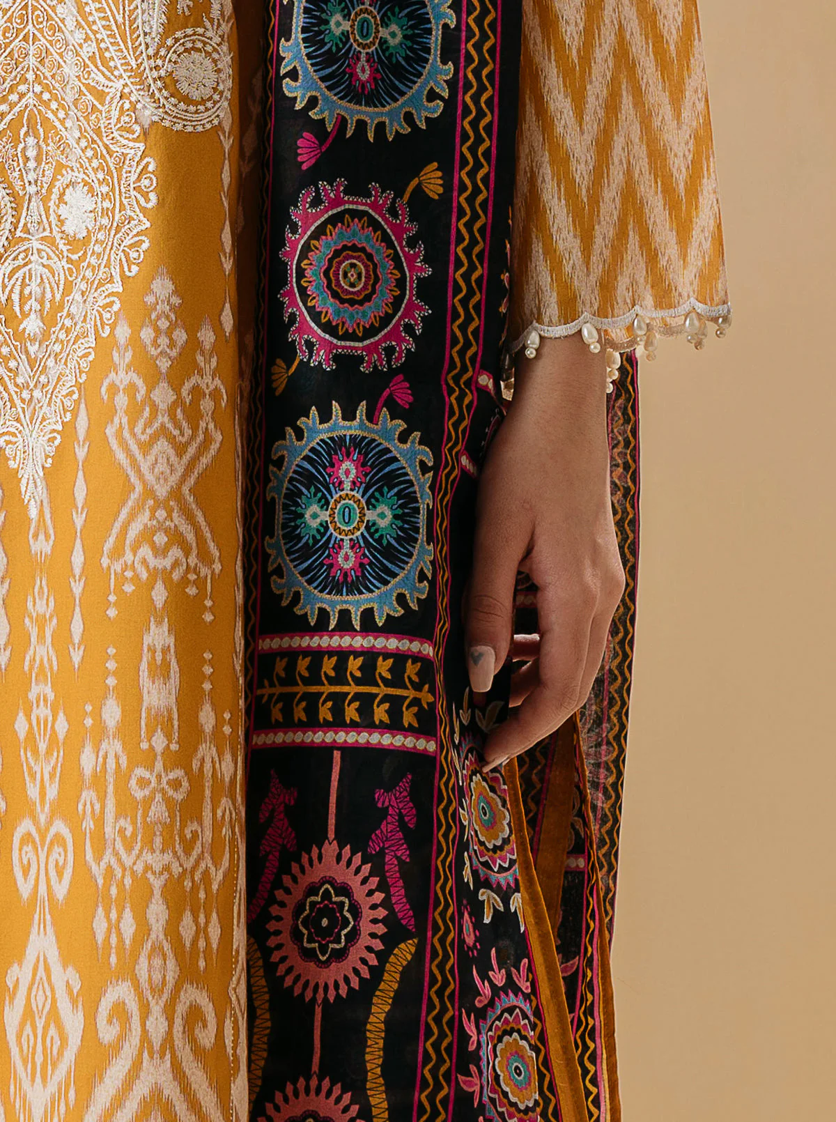 3 PIECE - EMBROIDERED LAWN SUIT - MYSTIQUE MUSTARD - Image 2