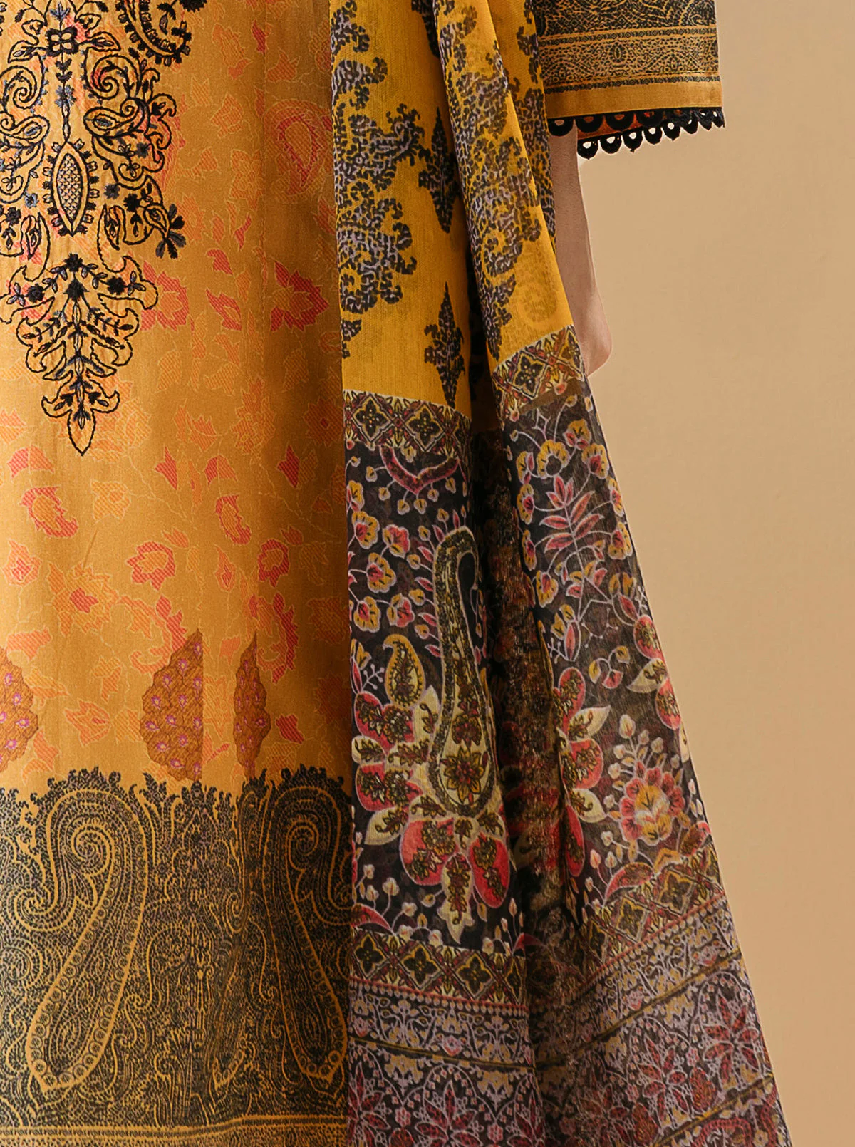 3 PIECE - EMBROIDERED LAWN SUIT - OPAL YELLOW - Image 2