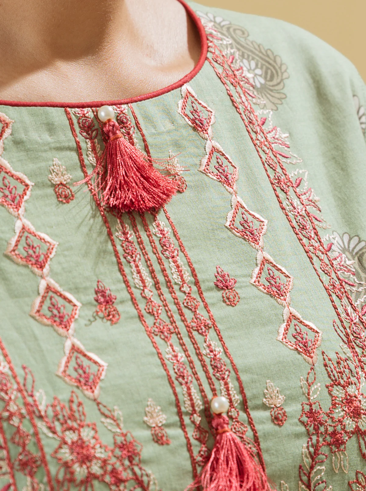 3 PIECE - EMBROIDERED LAWN SUIT - DUSKY MINT - Image 3