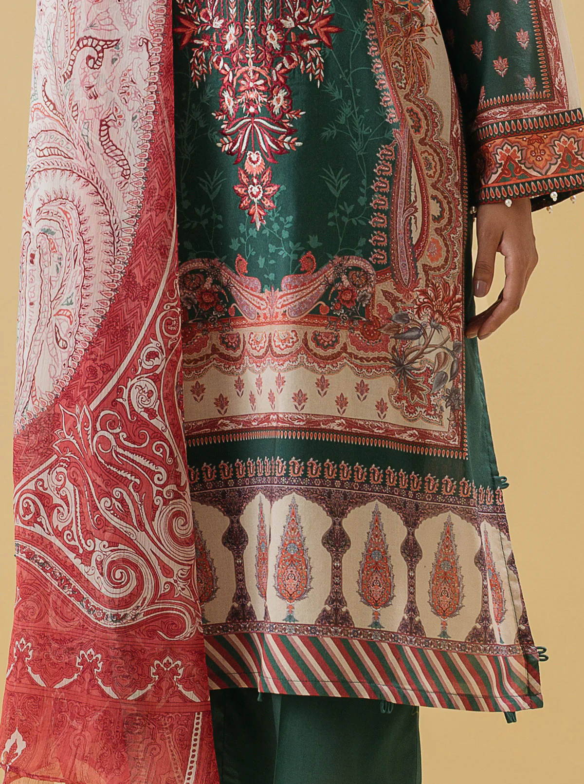 3 PIECE - EMBROIDERED LAWN SUIT - ANTIQUE PAISLEY - Image 2