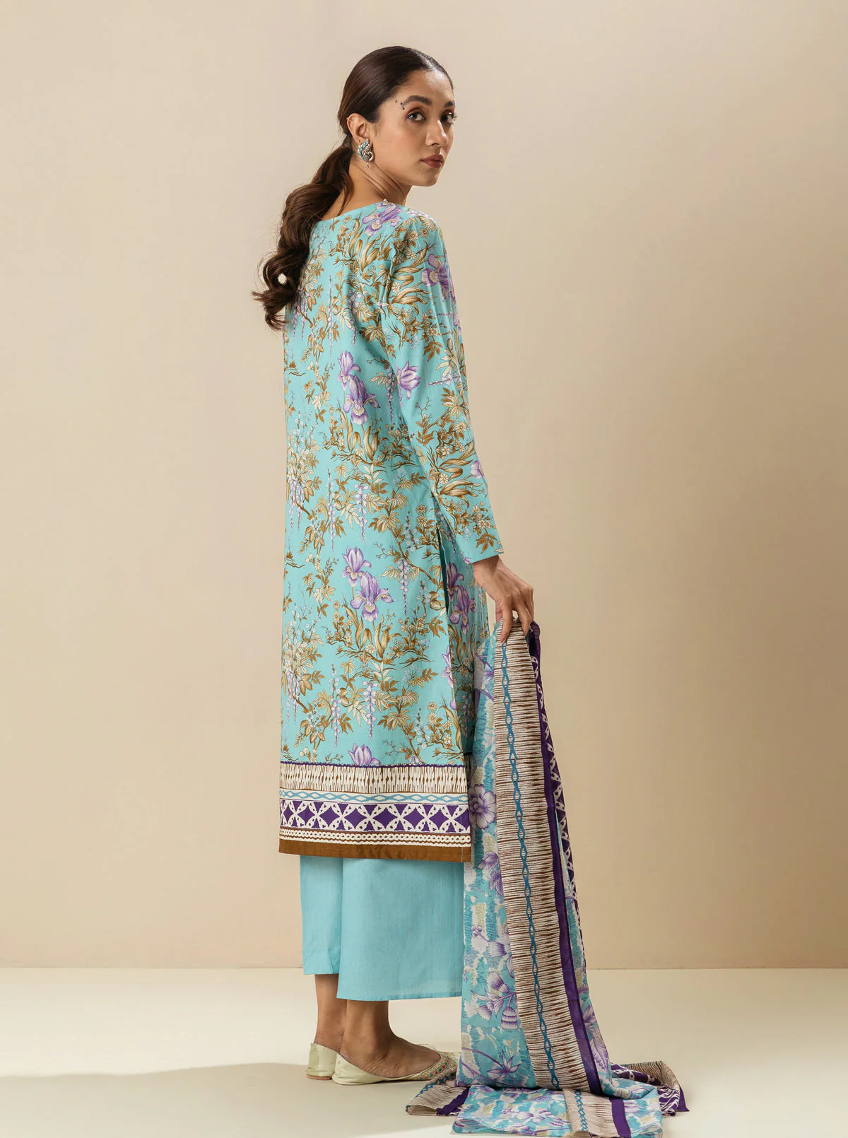 2 PIECE - PRINTED LAWN SUIT - AQUA TULIP - Image 3