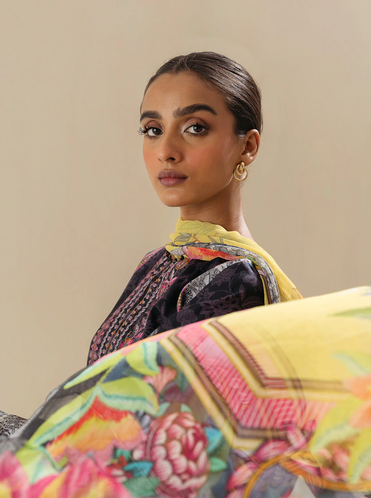 3 PIECE - EMBROIDERED LAWN SUIT - SPACE CARNIVAL - Image 6
