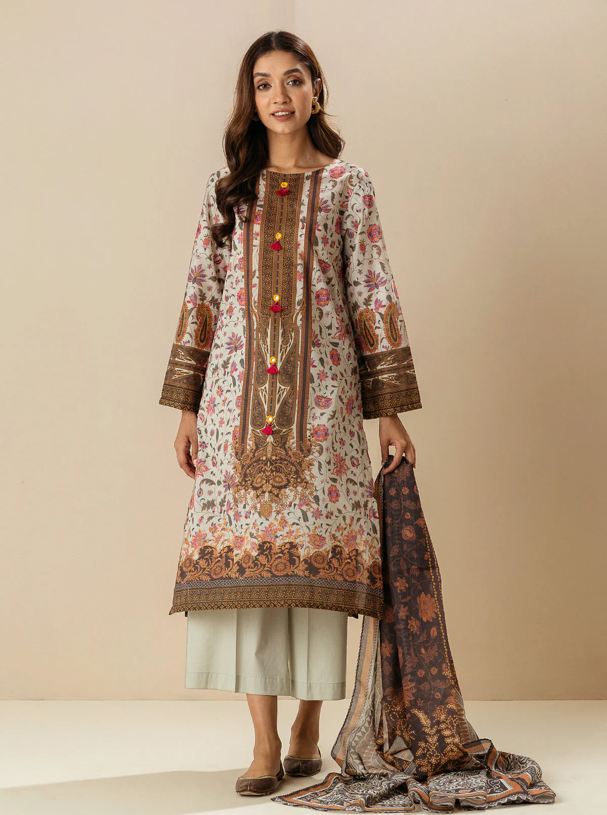 3 PIECE - PRINTED  LAWN SUIT - FLORID ADJUSTMENT - Image 4