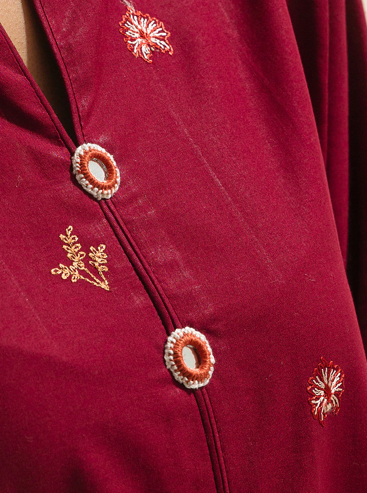 3 PIECE - EMBROIDERED LAWN SUIT - RED DAHLIA - Image 3