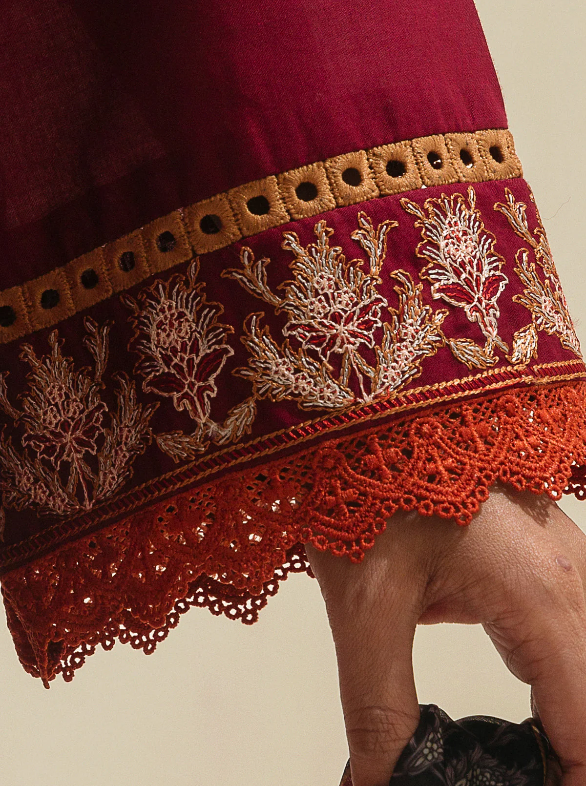 3 PIECE - EMBROIDERED LAWN SUIT - RED DAHLIA - Image 4