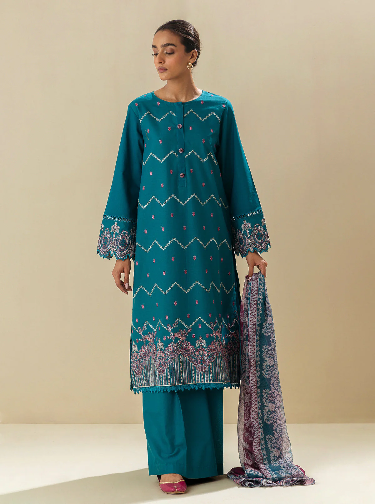 3 PIECE - EMBROIDERED LAWN SUIT - TAHITIAN TERRACE - Image 2
