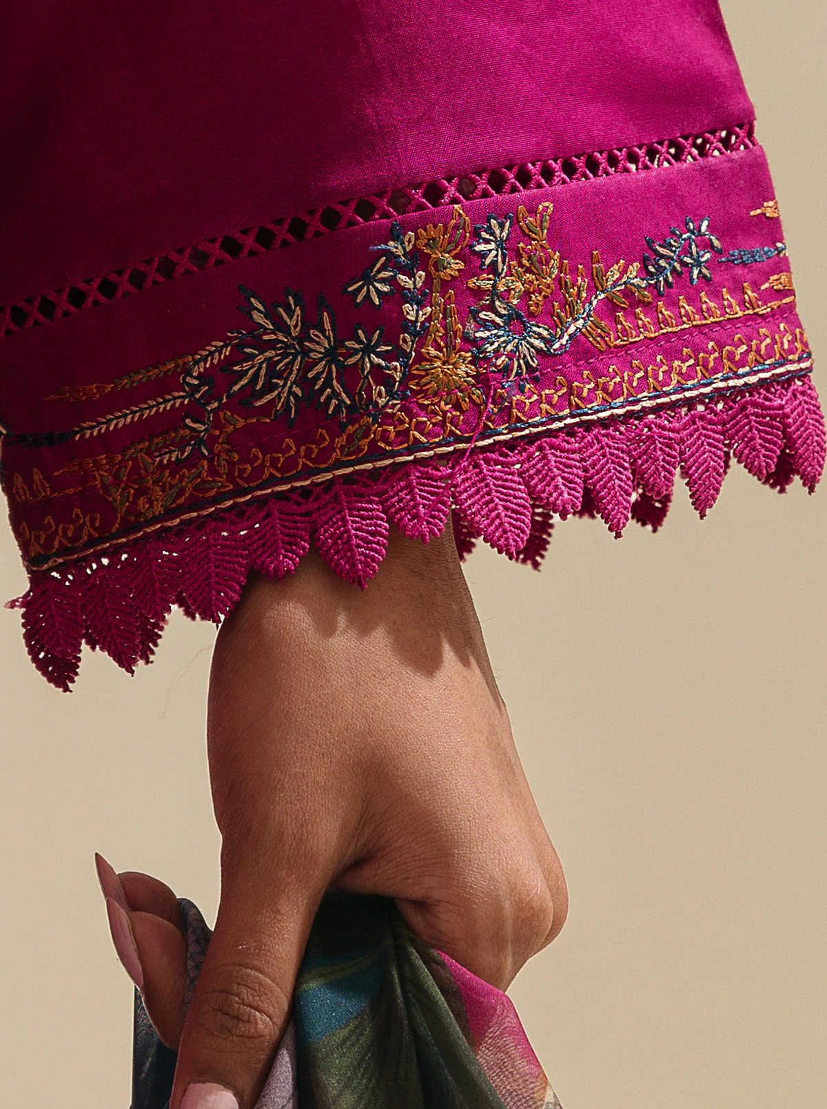 3 PIECE - EMBROIDERED LAWN SUIT - VIVA MAGENTA - Image 3