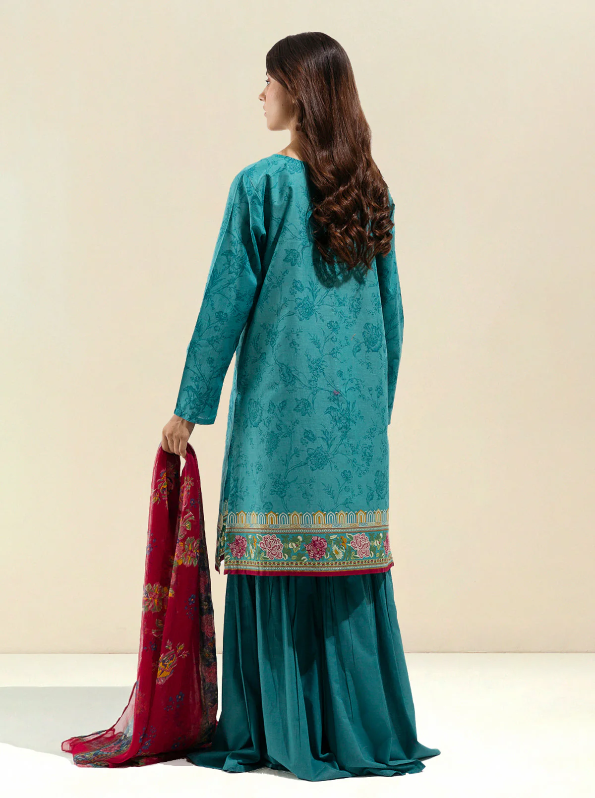 2 PIECE - EMBROIDERED LAWN SUIT - VIVID CERRULEAN - Image 3