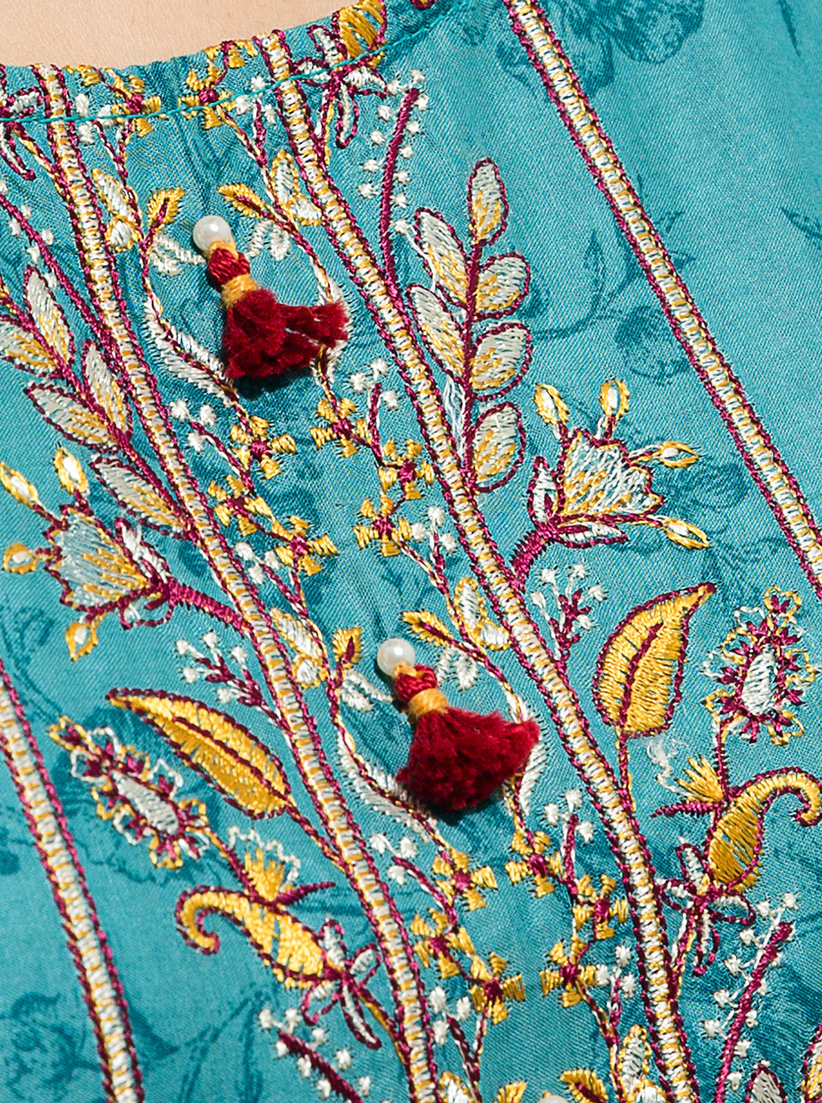 2 PIECE - EMBROIDERED LAWN SUIT - VIVID CERRULEAN - Image 4