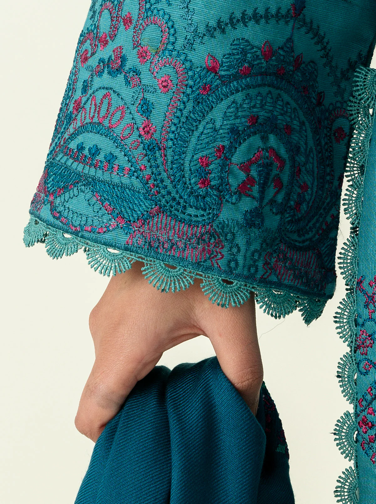 3 PIECE - EMBROIDERED  KHADDAR SUIT - TANTALISING TEAL - Image 3