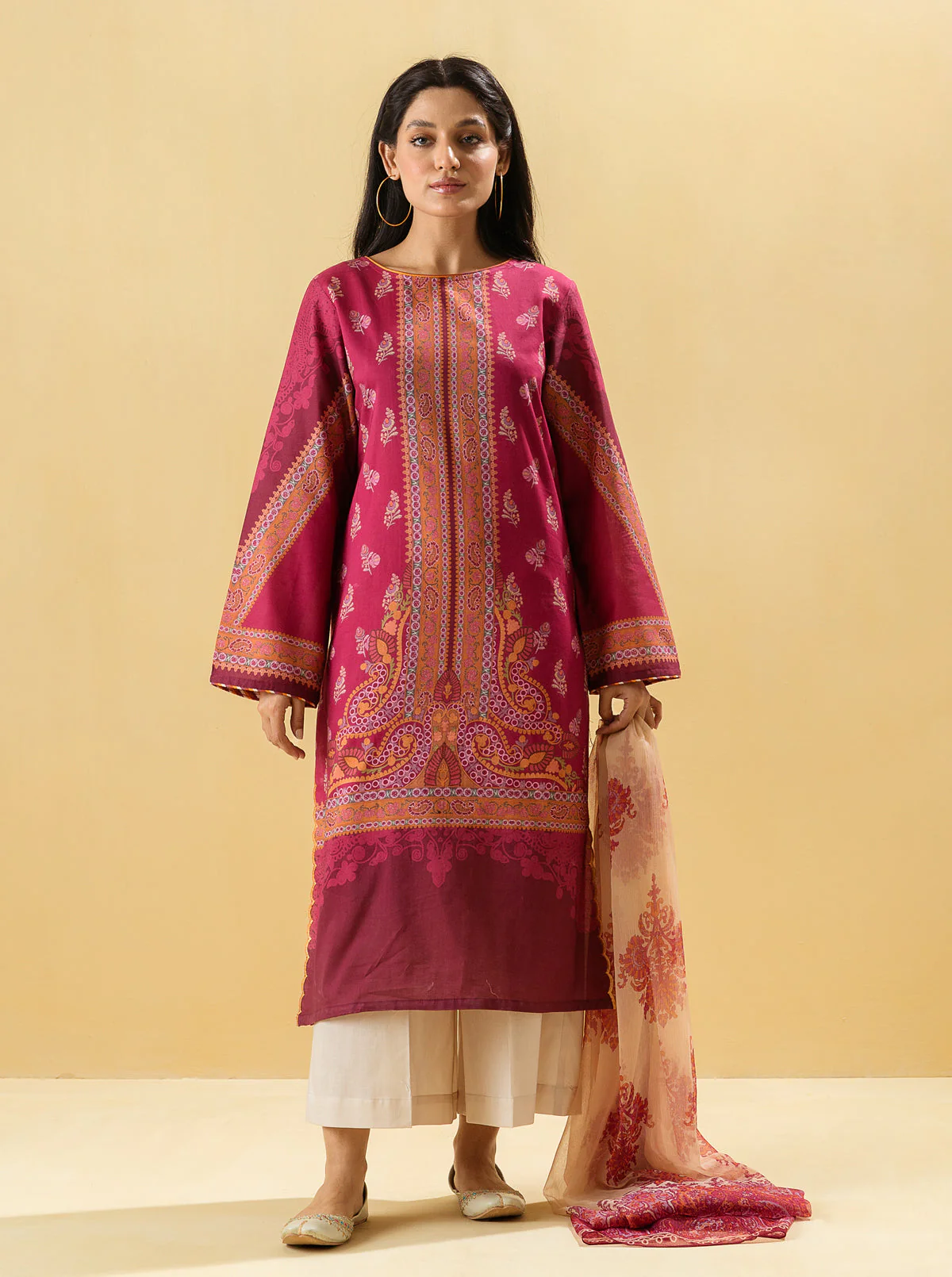 2 PIECE - PRINTED LAWN SUIT - CRIMSON HUES - Image 3