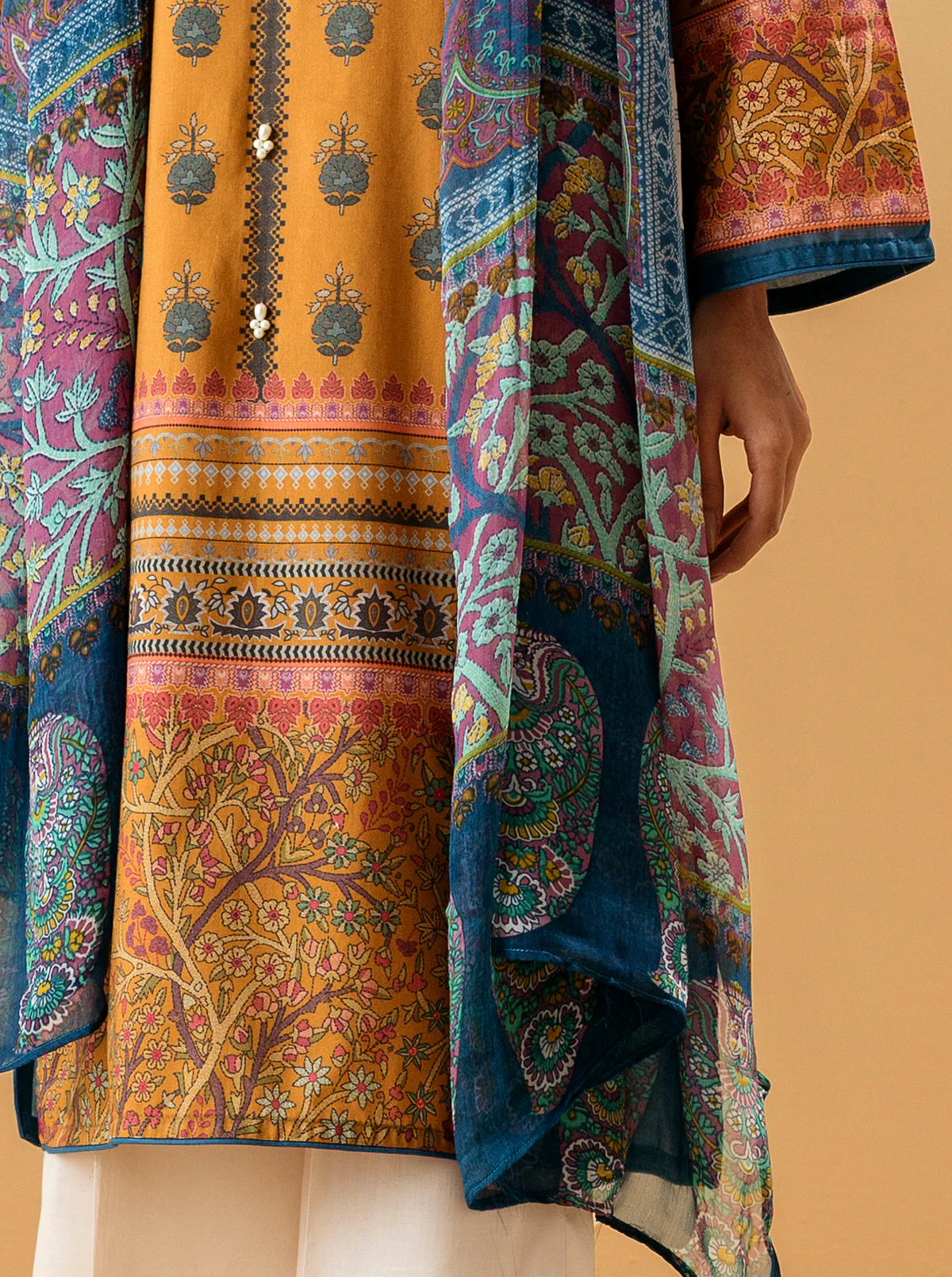 2 PIECE - PRINTED LAWN SUIT - MUSTARD GEMSTONE - Image 2