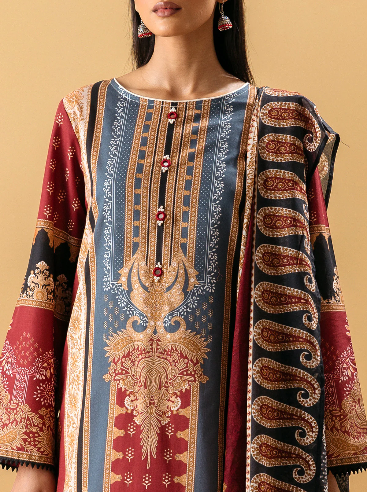 2 PIECE - PRINTED LAWN SUIT - CRIMSON PAISLEY - Image 3