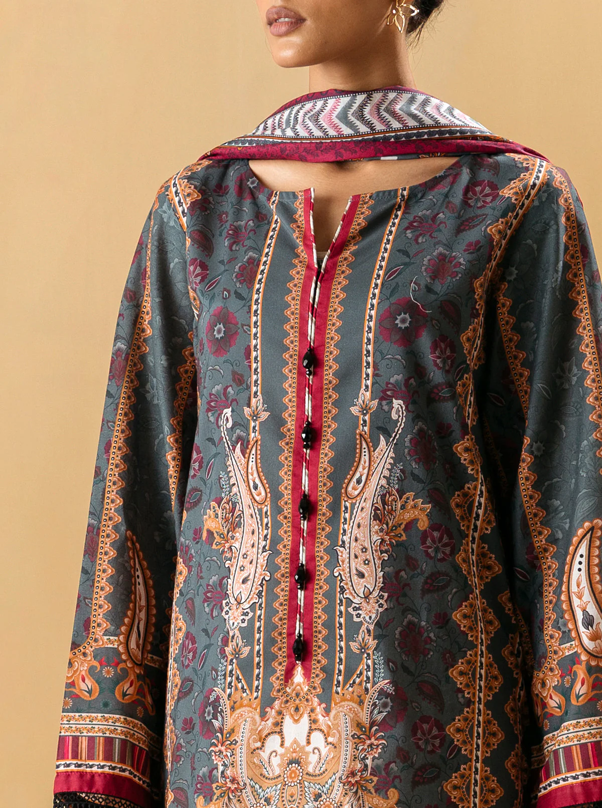 2 PIECE - PRINTED LAWN SUIT - ANTIQUE OPAL - Image 3