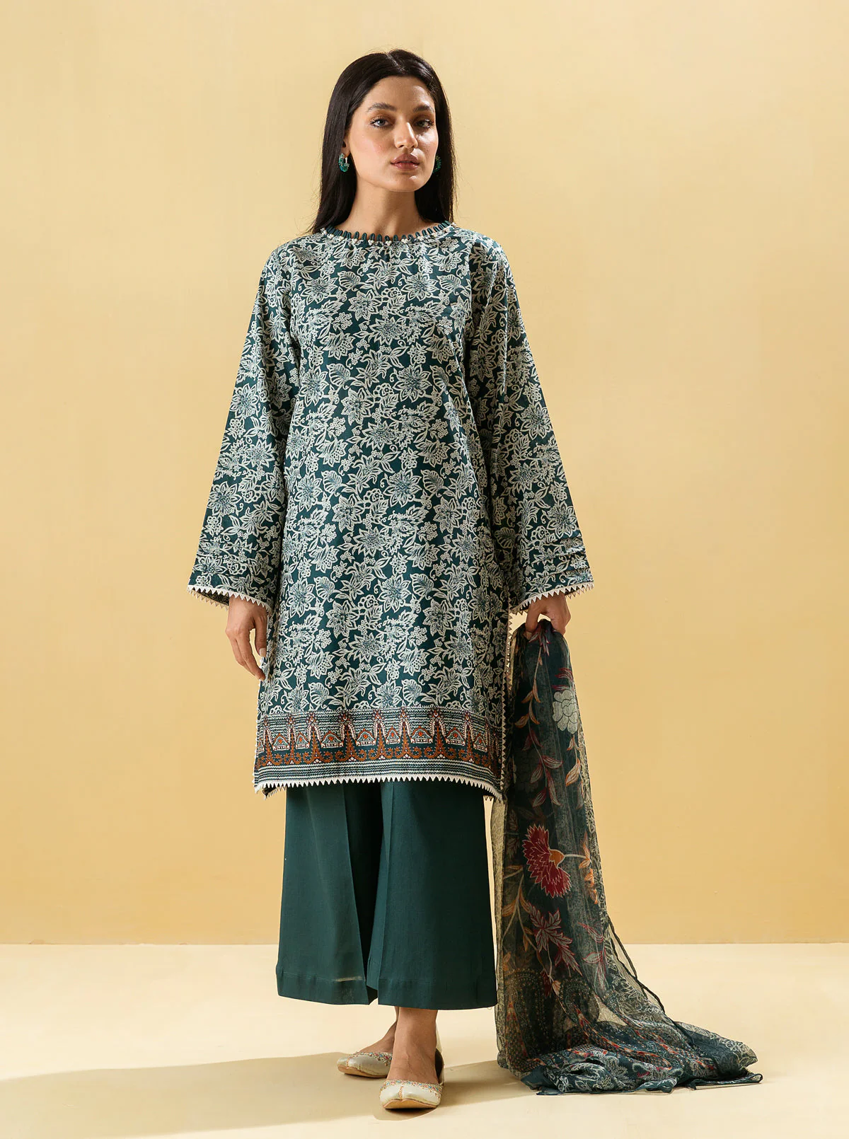 3 PIECE - PRINTED LAWN SUIT - ANTIQUE NAVY - Image 3