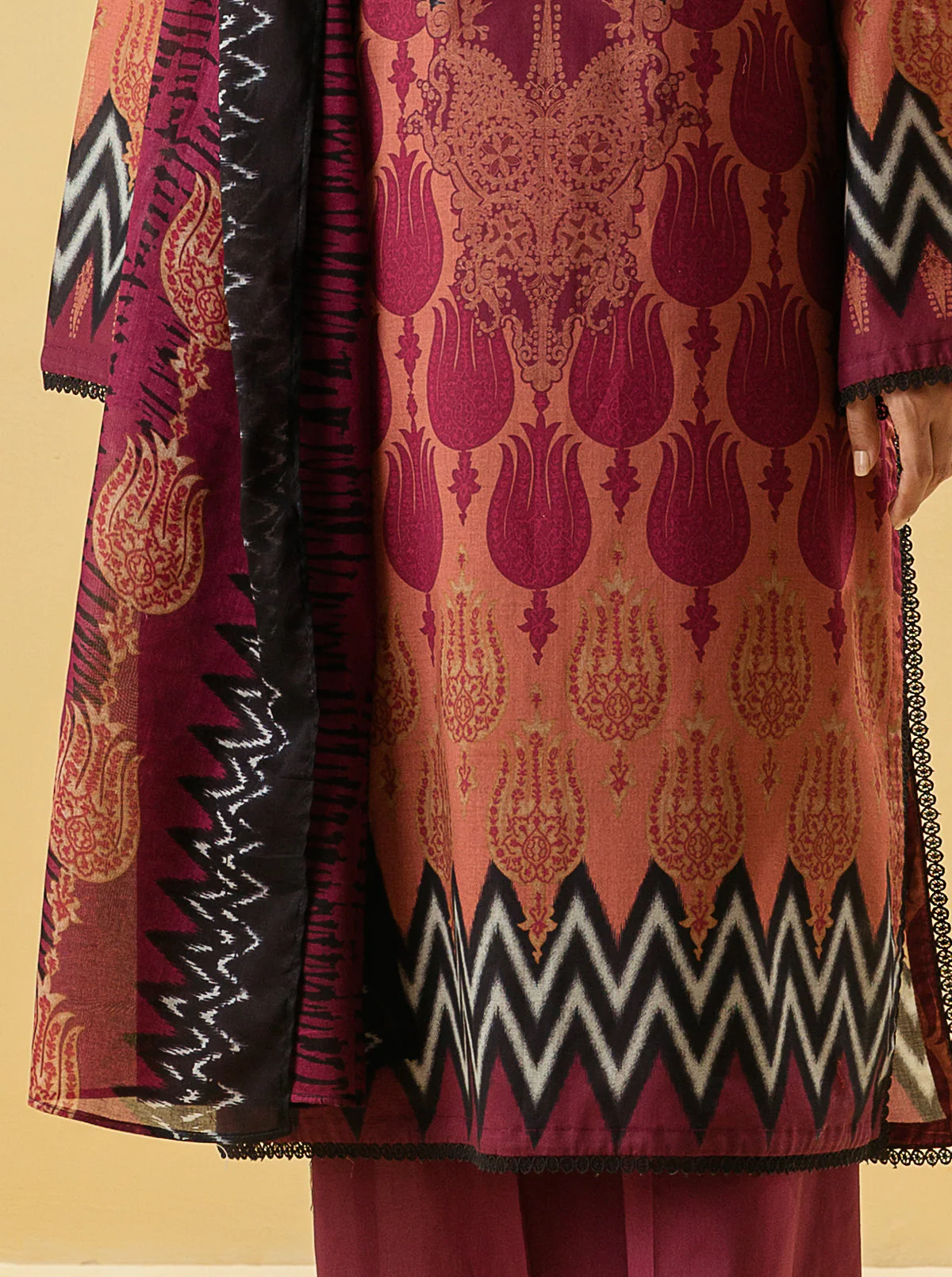 3 PIECE - PRINTED LAWN SUIT - TRIBAL TONES - Image 2