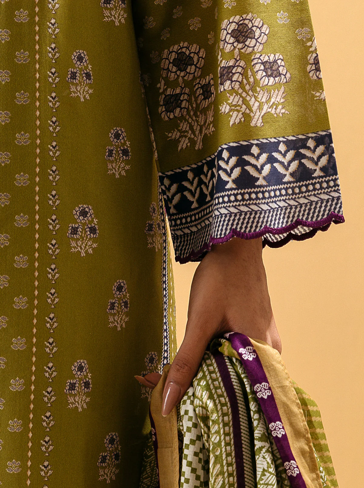 3 PIECE - PRINTED LAWN SUIT - LIME VERDANT - Image 2