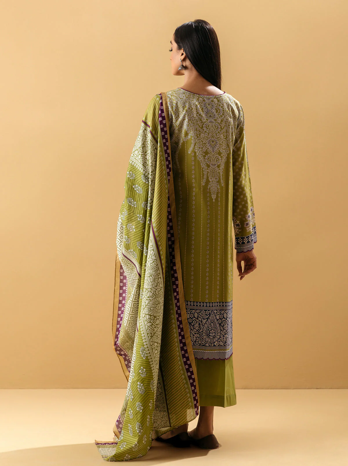 3 PIECE - PRINTED LAWN SUIT - LIME VERDANT - Image 5