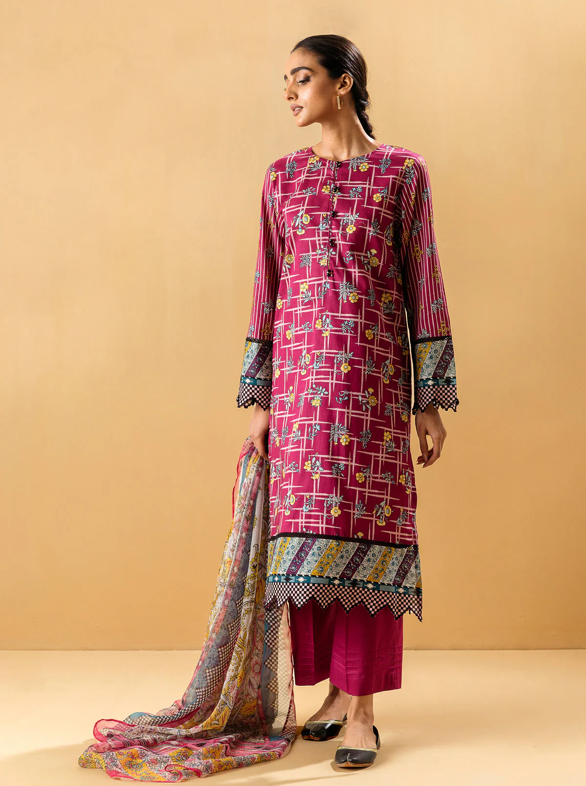 3 PIECE - PRINTED LAWN SUIT - ENCHANTED BLOOM - Image 3