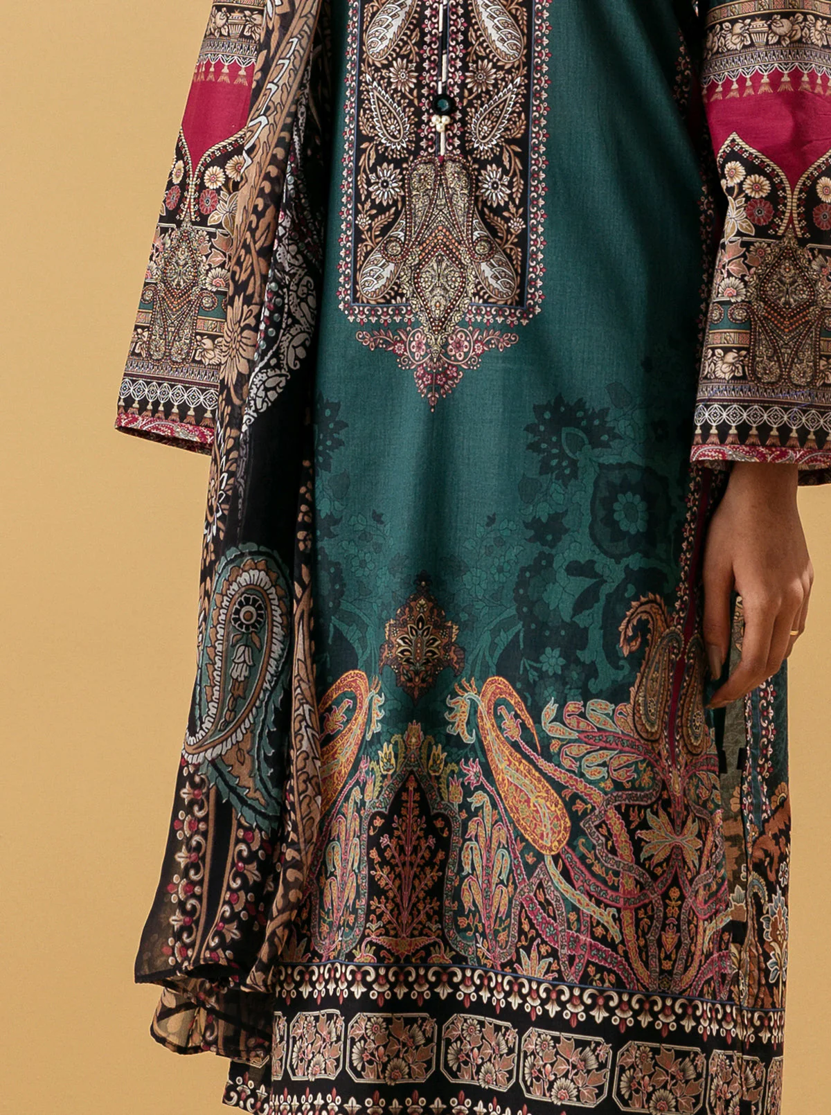 3 PIECE - PRINTED LAWN SUIT - TEAL TIDE - Image 2