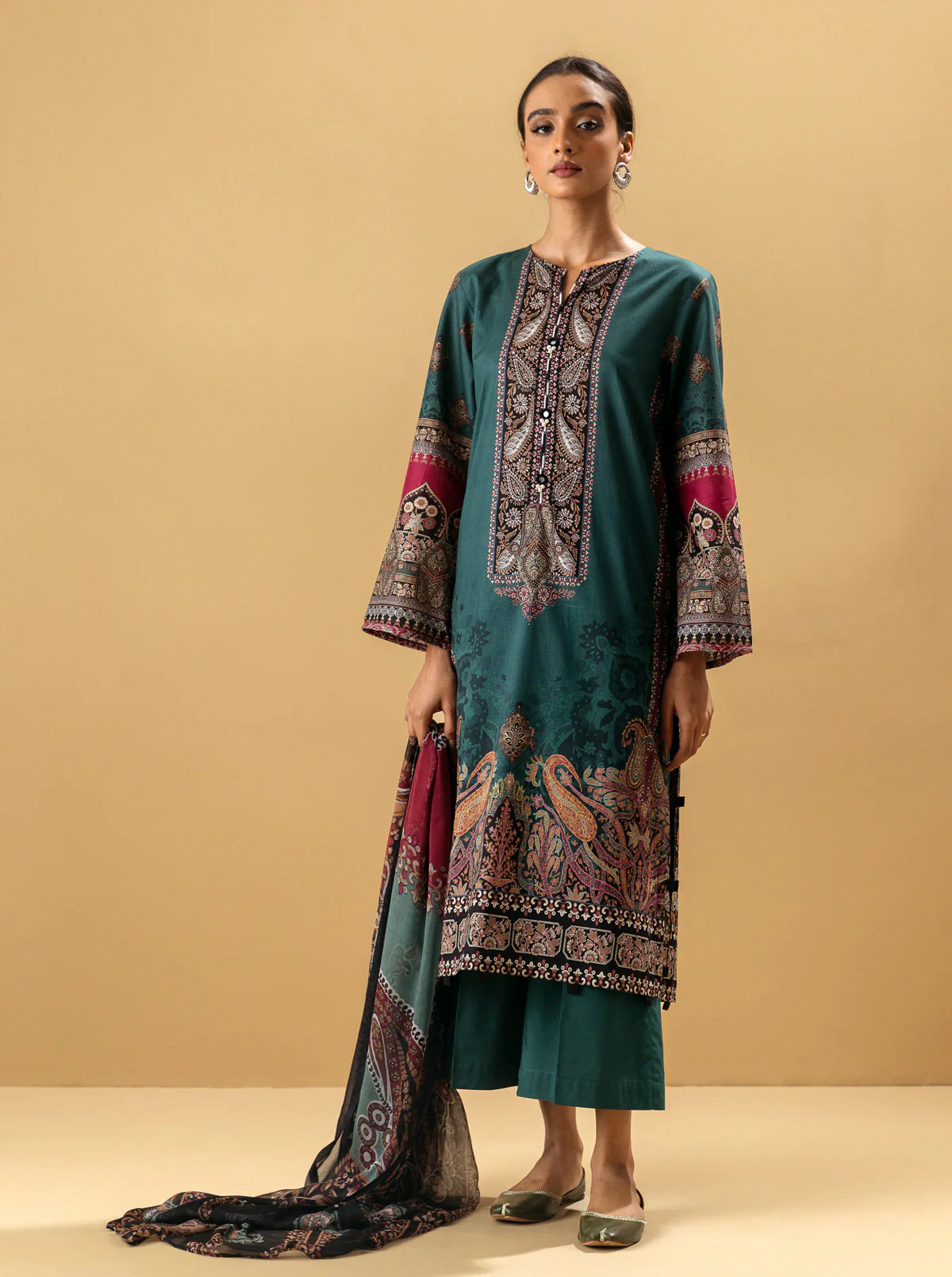3 PIECE - PRINTED LAWN SUIT - TEAL TIDE - Image 5