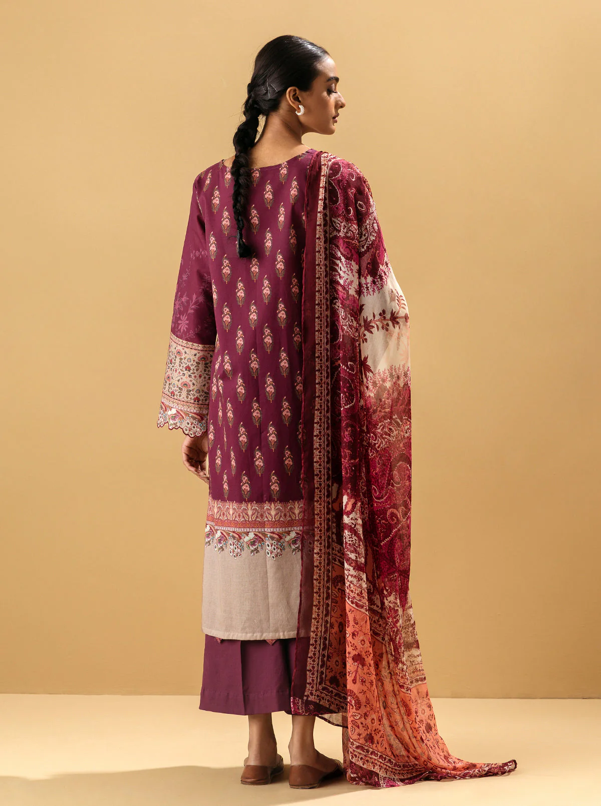 3 PIECE - PRINTED LAWN SUIT - MAGENTA HAZE - Image 5