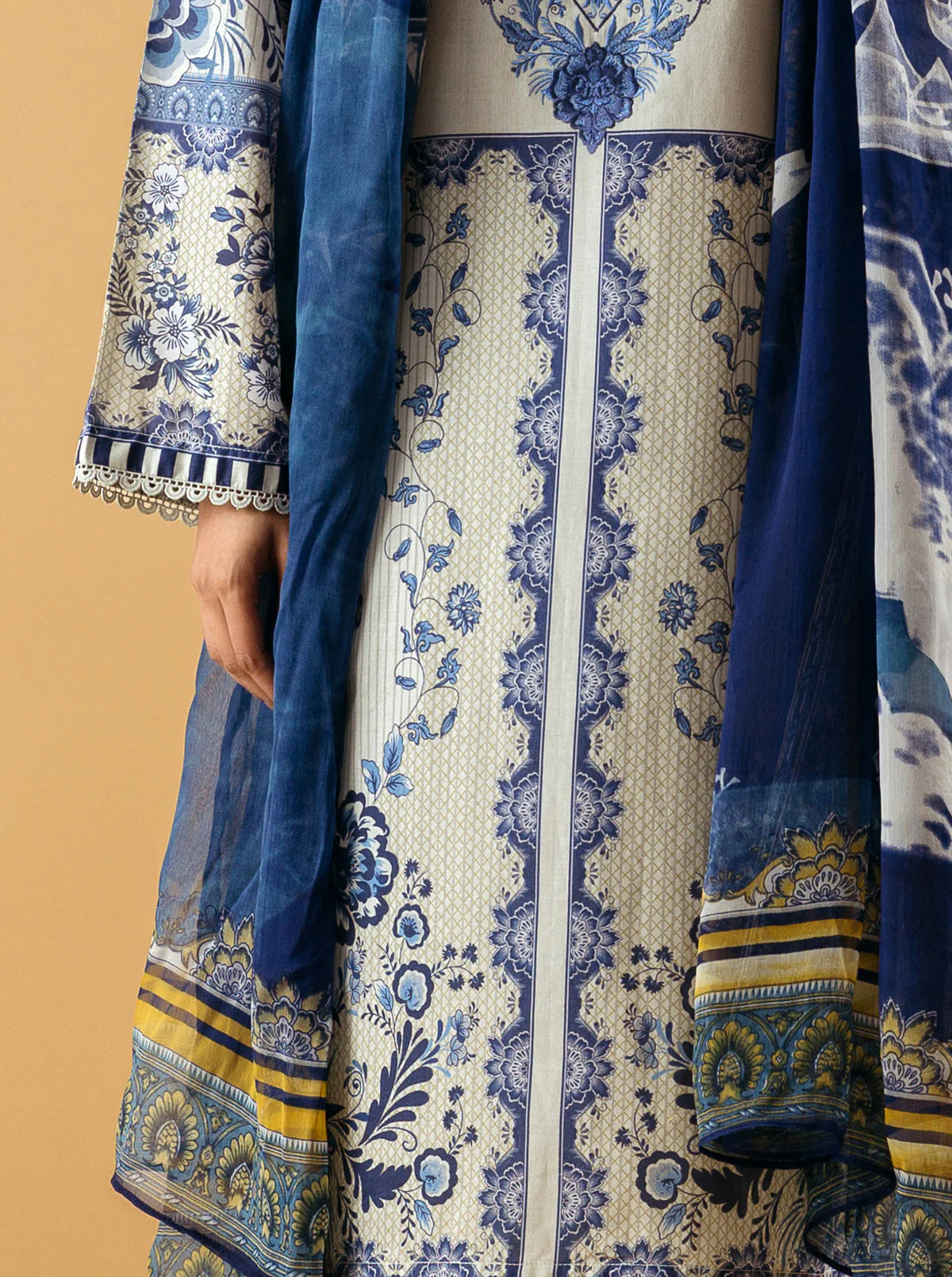 3 PIECE - EMBROIDERED LAWN SUIT - PORCELAIN GARDEN - Image 2