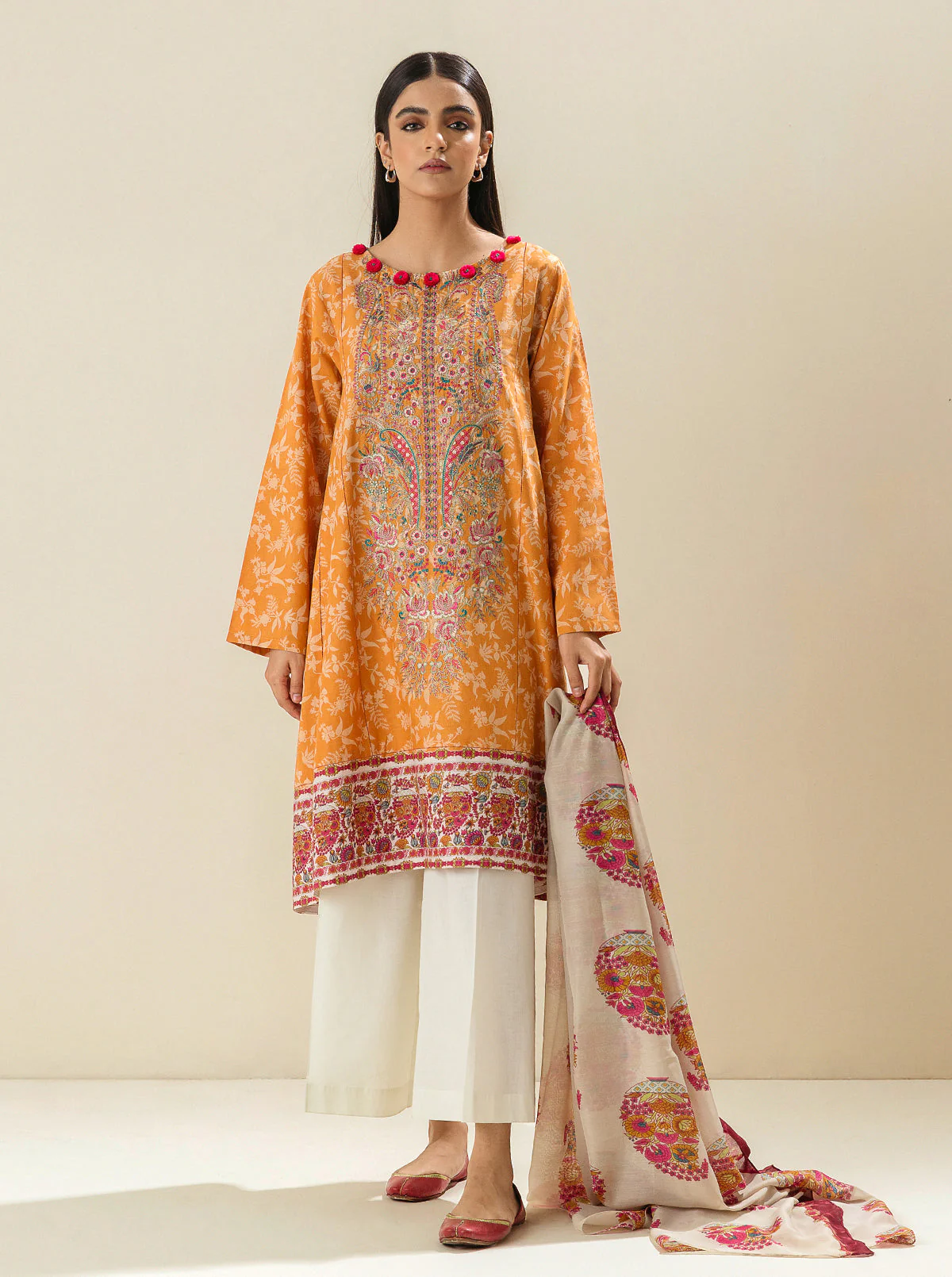2 PIECE - EMBROIDERED PRINTED LAWN SUIT - AMBERGLOW - Image 2
