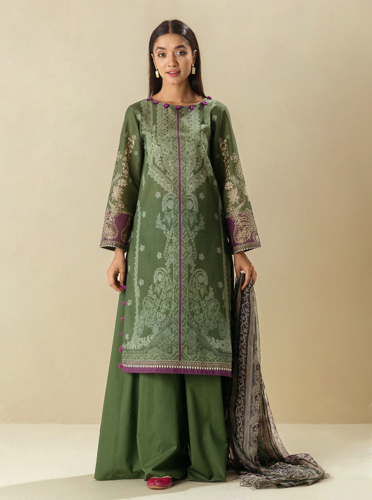 3 PIECE - PRINTED LAWN SUIT - KALE DREAMS - Image 2