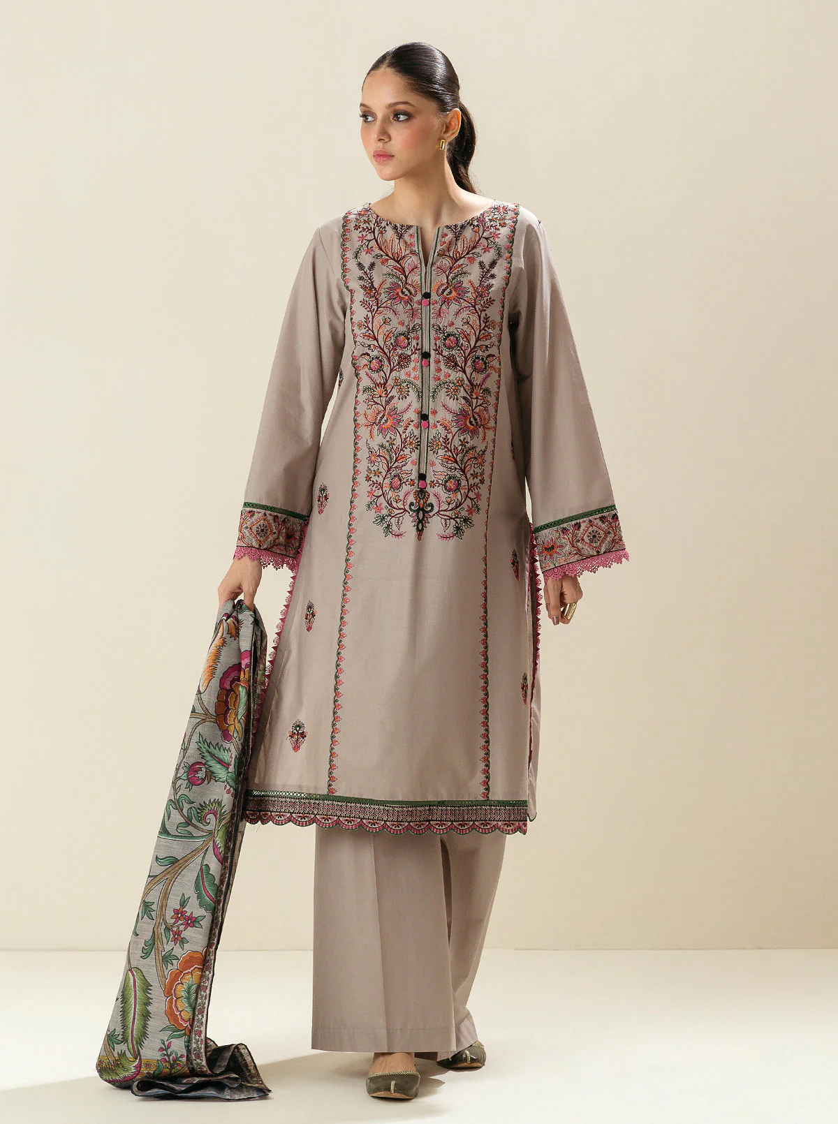 3 PIECE - EMBROIDERED LAWN SUIT - CONCRETE MAGIC - Image 4
