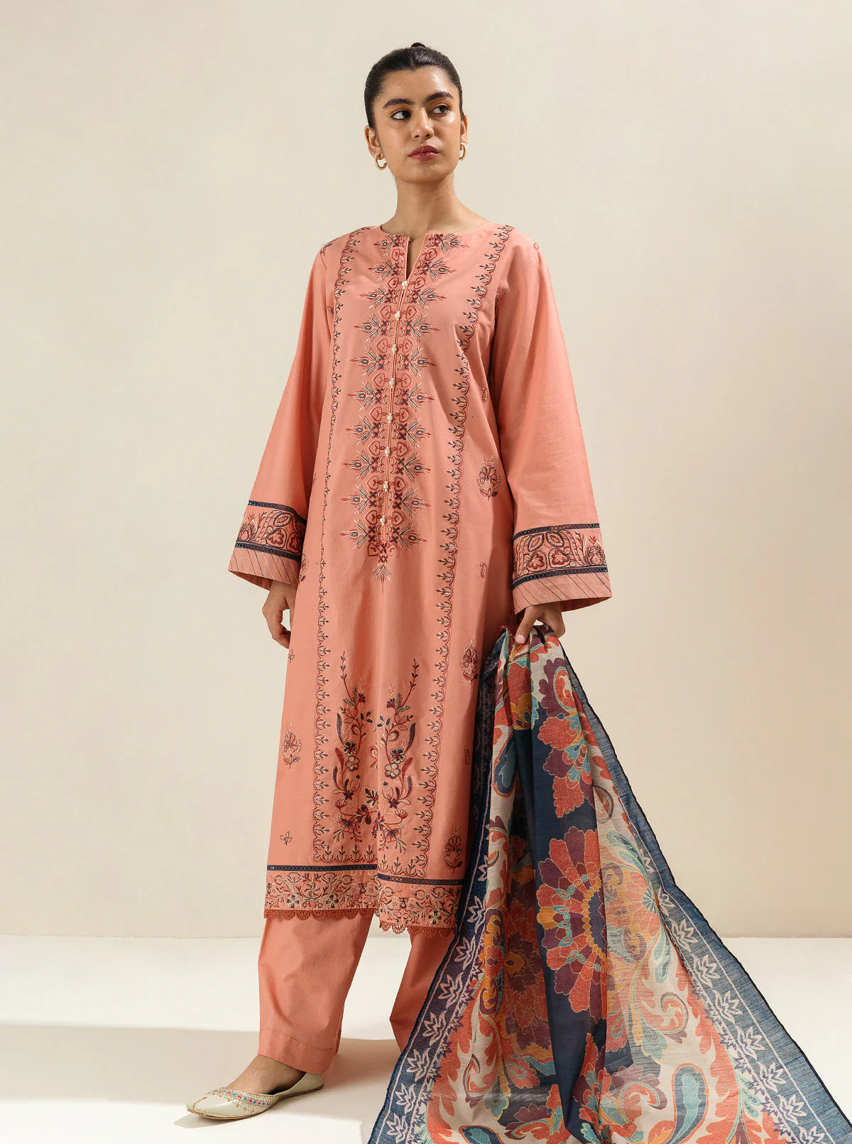 3 PIECE - EMBROIDERED LAWN SUIT - WILD FLOWER HEAVEN - Image 3
