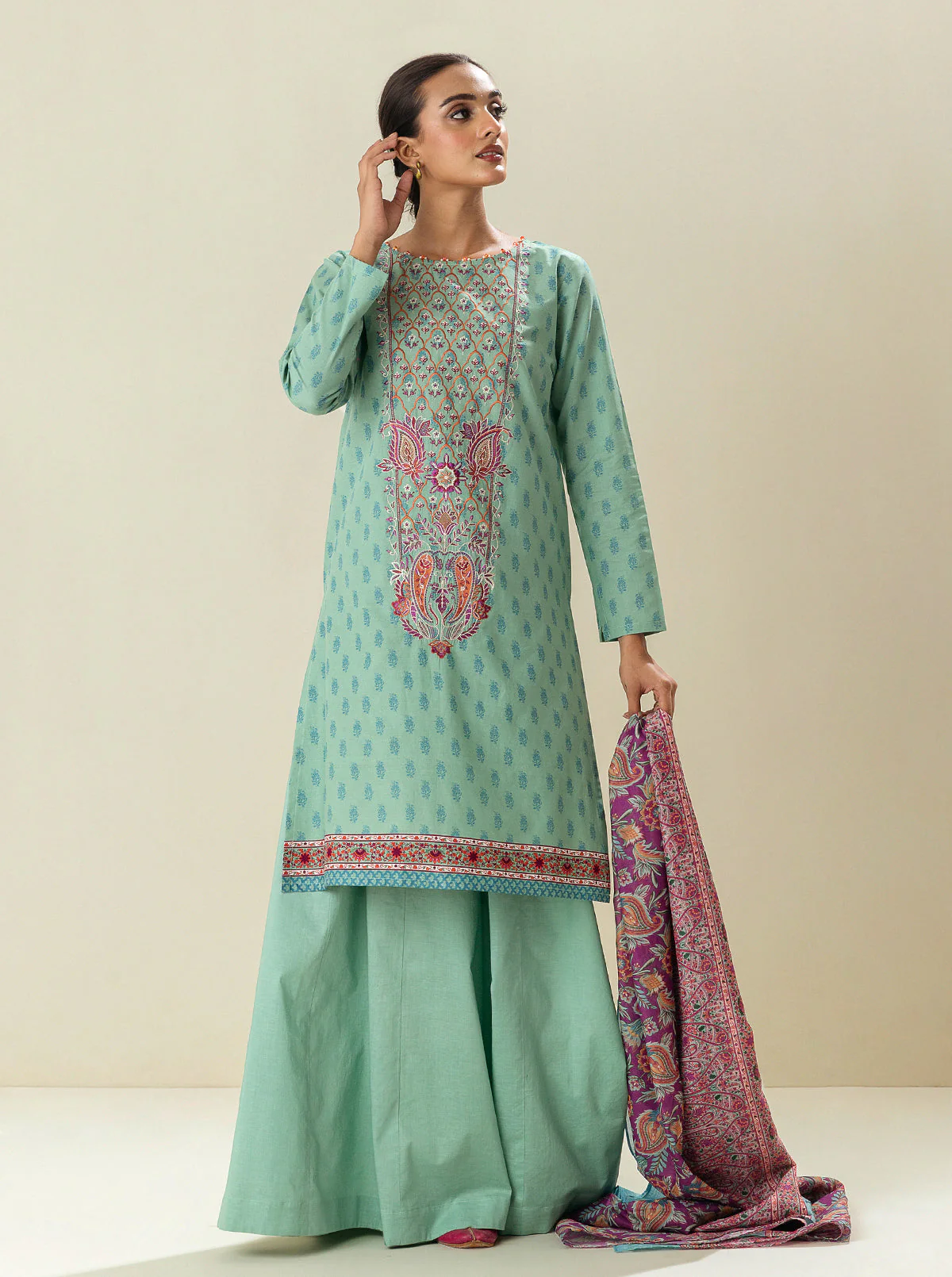 2 PIECE - EMBROIDERED LAWN SUIT - SOOTHING SEA - Image 2
