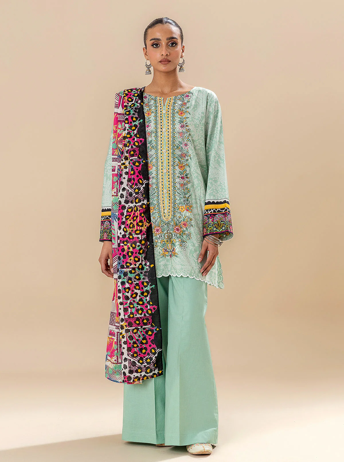 2 PIECE EMBROIDERED LAWN SUIT-DUSTY VIRIDIAN (UNSTITCHED) - Image 2