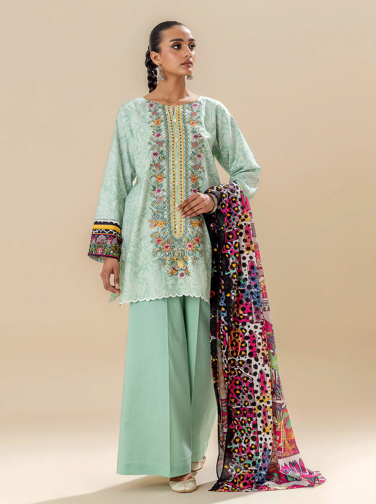 2 PIECE EMBROIDERED LAWN SUIT-DUSTY VIRIDIAN (UNSTITCHED) - Image 3