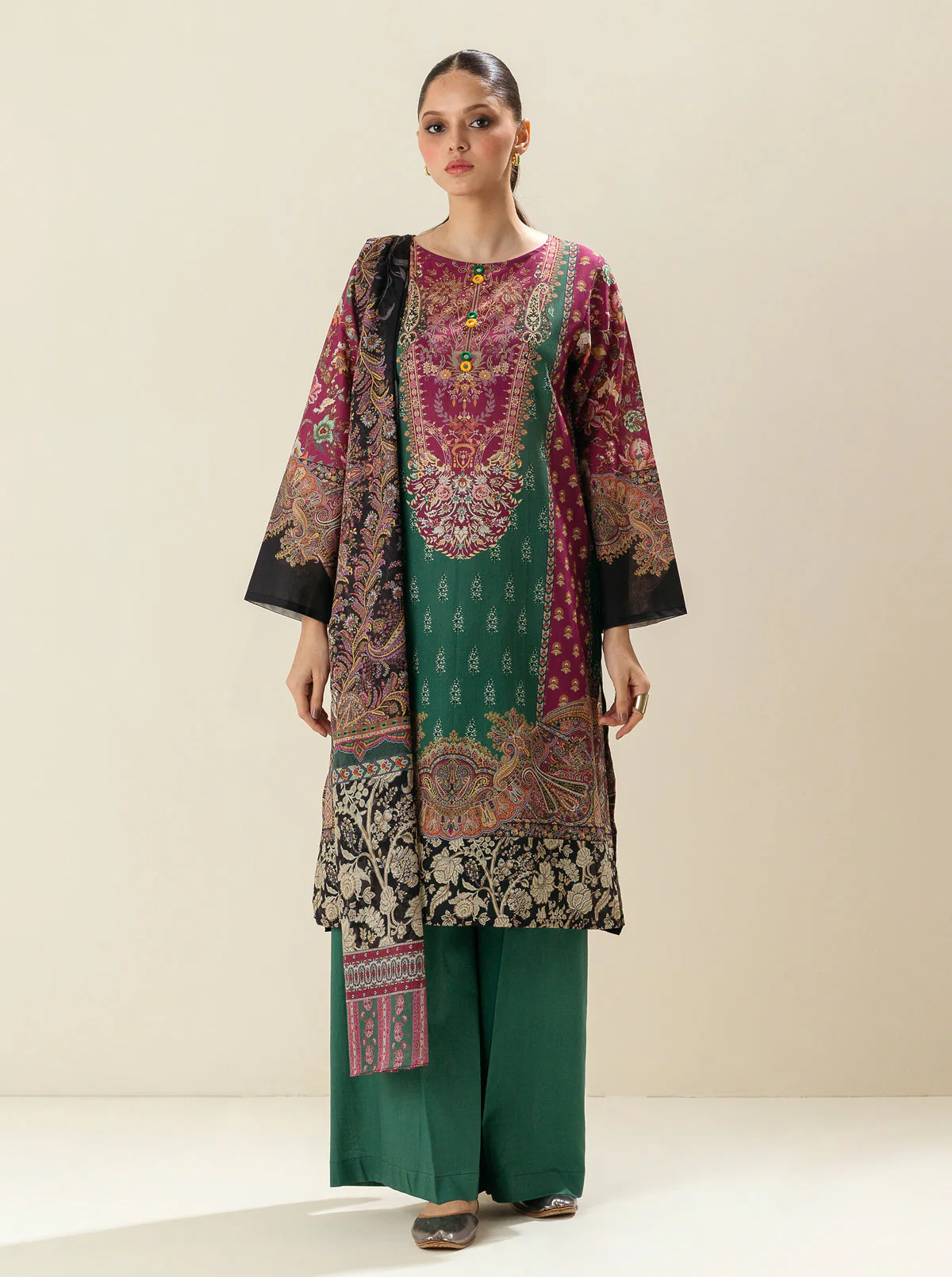 3 PIECE - PRINTED LAWN SUIT - TEHZIB FLOWER - Image 2