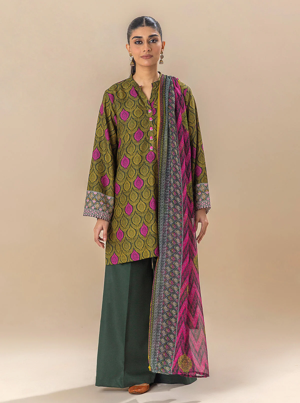 3 PIECE PRINTED VISCOSE SUIT-SHEER ILLUMINATION (UNSTITCHED) - Image 5