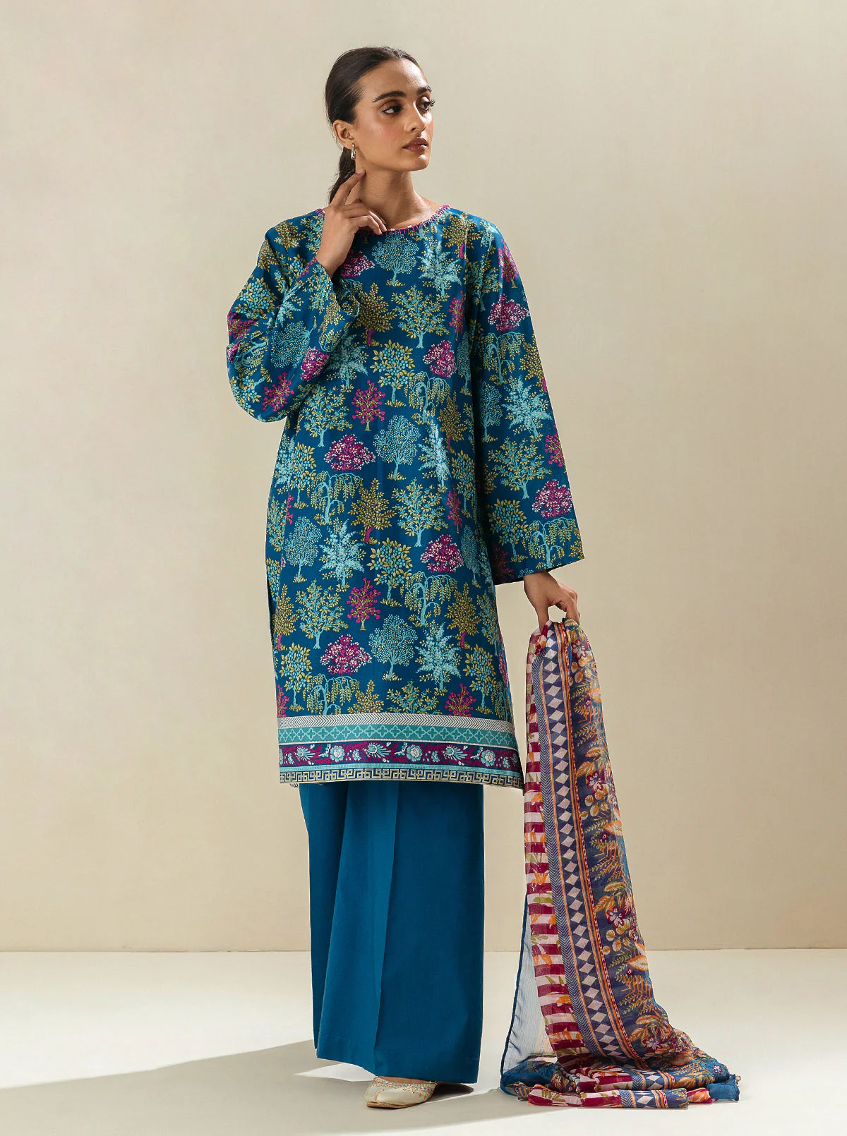 3 PIECE - PRINTED LAWN SUIT - COASTAL BLUE - Image 2