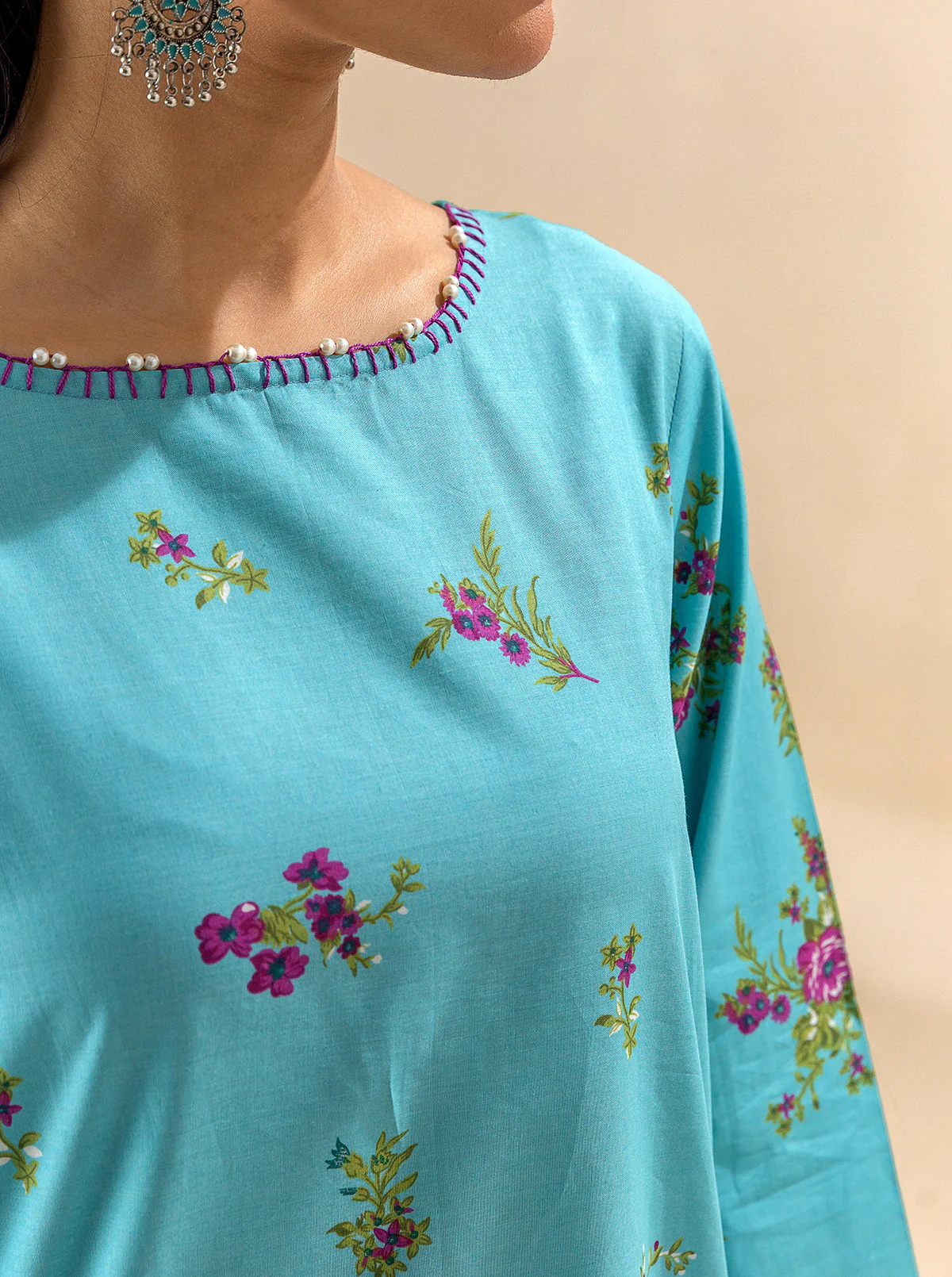 2 PIECE PRINTED LAWN SUIT-TENDER SKY (UNSTITCHED) - Image 2